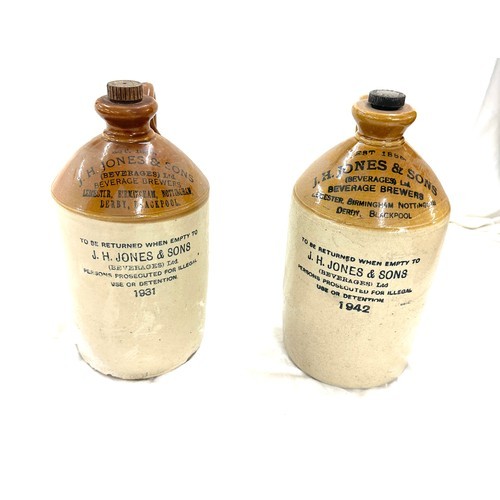 64 - J H Jones & Sons stoneware Beverage bottles with stopppers, Pearsons & Co, approximate height 11.5 i... 