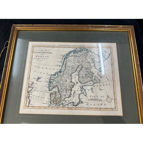 102 - Framed accurate map of Sweden Denmark and Norway, approximate frame measurements: 14 x 16 inches