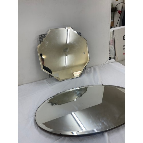 157 - Two vintage frameless beveled edged mirrors largest measures approx 27 inches wide by 15.5 inches ta... 