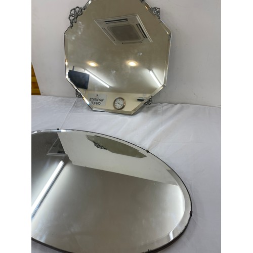 157 - Two vintage frameless beveled edged mirrors largest measures approx 27 inches wide by 15.5 inches ta... 