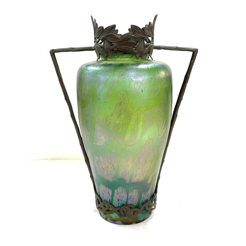 618 - Antique Art Nouveau glass vase with bronze fittings, Approximate height 42cm, Possibly Loetz

Overal... 