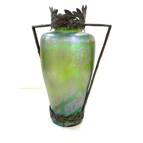 618 - Antique Art Nouveau glass vase with bronze fittings, Approximate height 42cm, Possibly Loetz

Overal... 