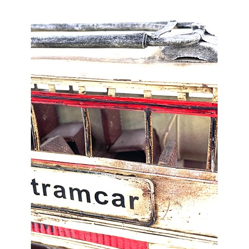 4 - Tin plate tram, Manchester line, approximate measurements: Height 13 x 8 inches