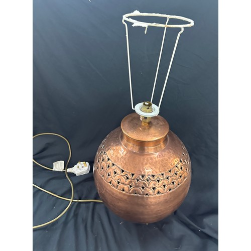 265 - Copper base table lamp, untested 23 inches tall