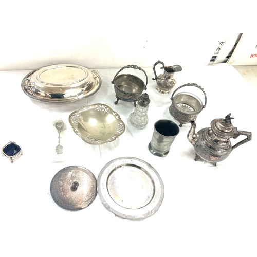 203 - Selection of silver plated items include tea pots, trays etc