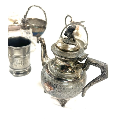 203 - Selection of silver plated items include tea pots, trays etc