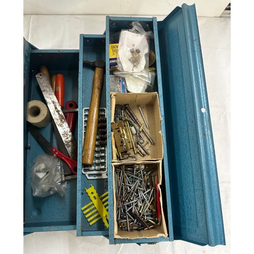 231 - Vintage metal tool box and contents includes Nails, files, screws etc