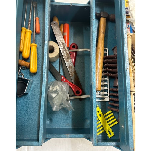 231 - Vintage metal tool box and contents includes Nails, files, screws etc