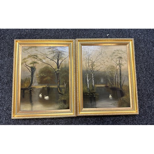 8 - Pair of vintage oil on canvas in a gilt frame largest measures approx 23 inches high by 18 inches wi... 