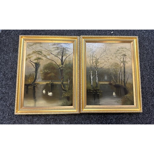 8 - Pair of vintage oil on canvas in a gilt frame largest measures approx 23 inches high by 18 inches wi... 