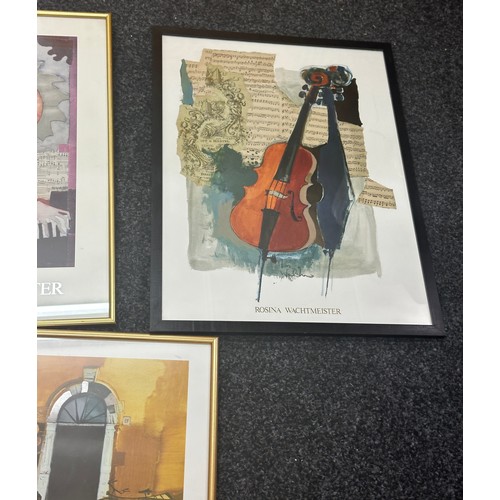 9 - 3 Framed prints depicting musical instruments by Rosina Wachtmeister frame measures approximately 25... 