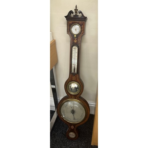 647 - Vintage inlaid barometer, J Long Tiverton