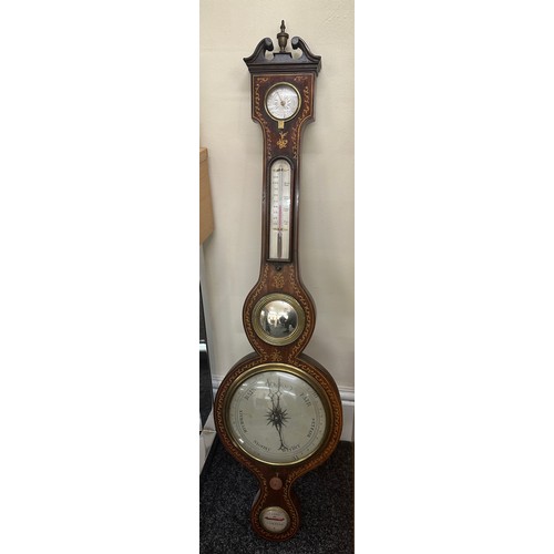 647 - Vintage inlaid barometer, J Long Tiverton