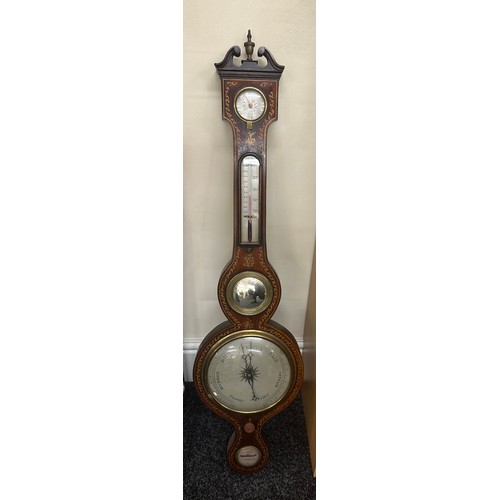 647 - Vintage inlaid barometer, J Long Tiverton