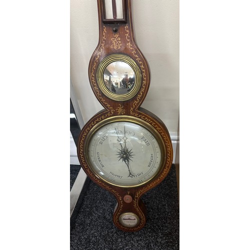 647 - Vintage inlaid barometer, J Long Tiverton