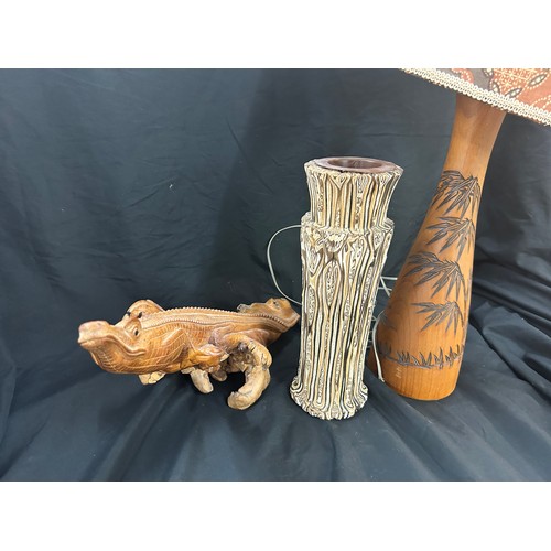 260 - Selection 3 wooden items to include vase, lamp and ornament