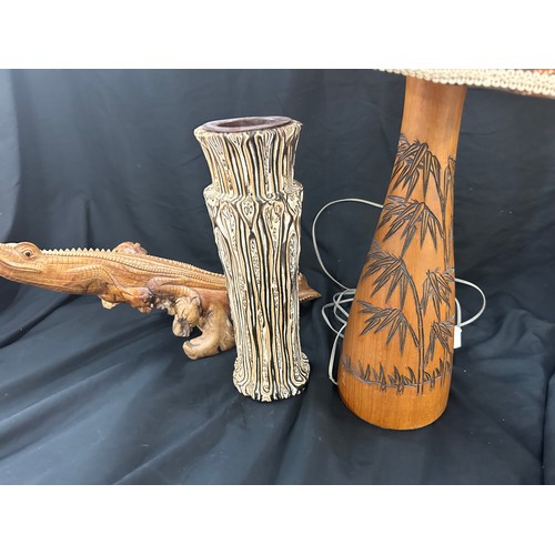 260 - Selection 3 wooden items to include vase, lamp and ornament