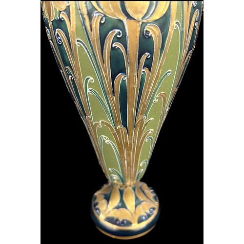 610 - Antique William Moorcroft Macintyre Florianware vase green and gold hand painted detailing, approxim... 