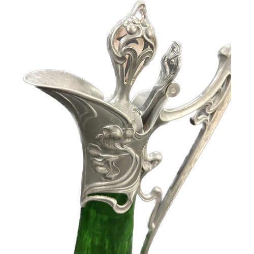 620 - WMF Green Glass Decanter with Art Nouveau pewter mounts, circa 1900 decorated with maidens head to e... 