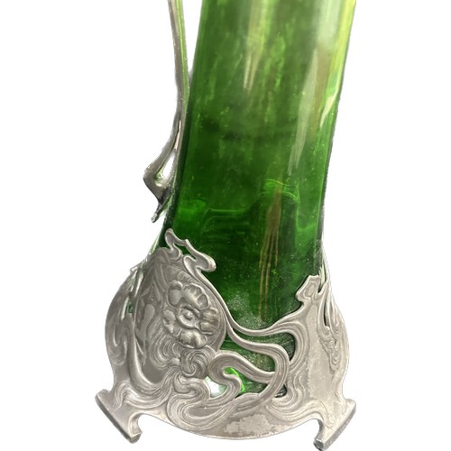 620 - WMF Green Glass Decanter with Art Nouveau pewter mounts, circa 1900 decorated with maidens head to e... 