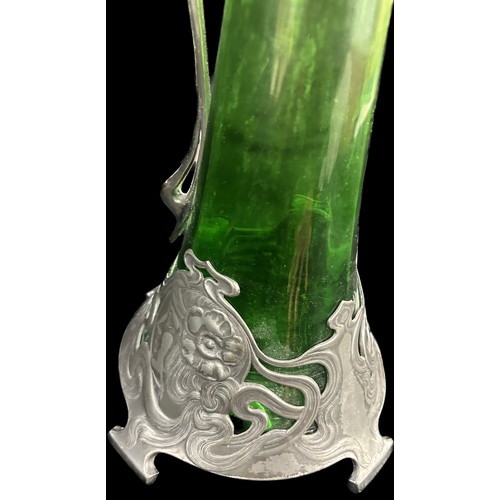 620 - WMF Green Glass Decanter with Art Nouveau pewter mounts, circa 1900 decorated with maidens head to e... 