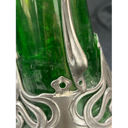 620 - WMF Green Glass Decanter with Art Nouveau pewter mounts, circa 1900 decorated with maidens head to e... 