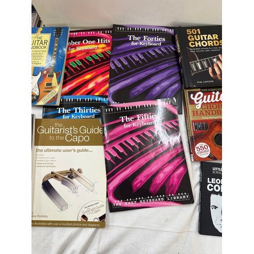 259 - Selection of assorted music books includes Guitar chords, Rock almanac, the guitar handy book etc