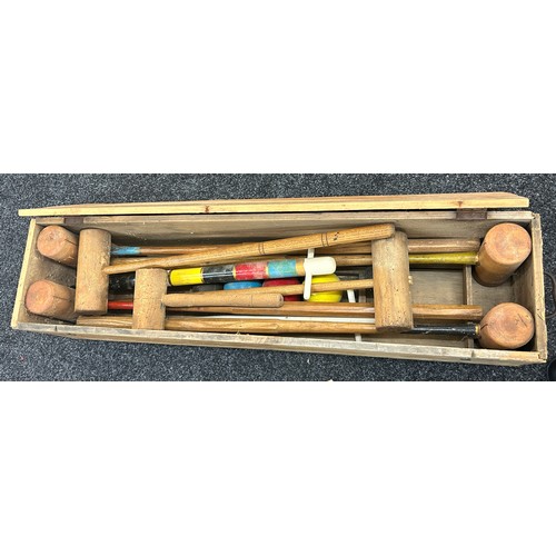 284 - Wooden cased Croquet garden game, has sustained woodworm, case measurements: Length 42 inches, Heigh... 