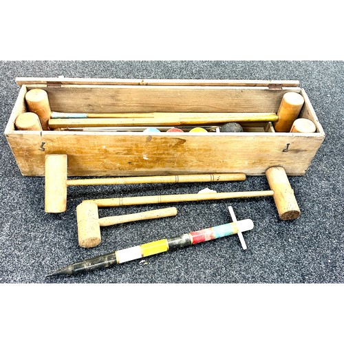 284 - Wooden cased Croquet garden game, has sustained woodworm, case measurements: Length 42 inches, Heigh... 