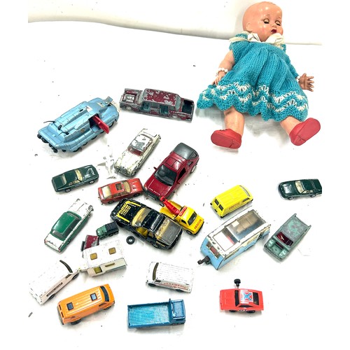 54 - Vintage Doll, selection vintage diecast cars to include Dinky, Corgi, Matchbox etc