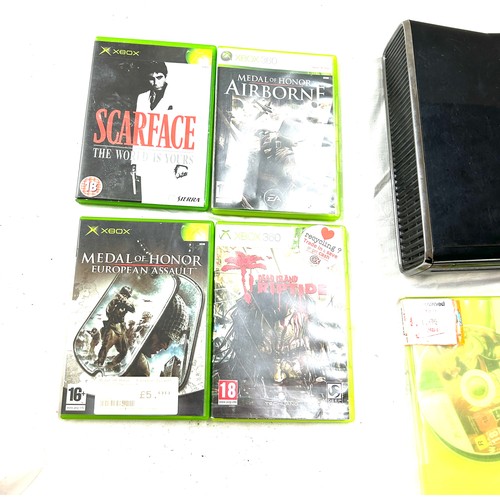 160 - Xbox 360 with leads, controller, games, untested