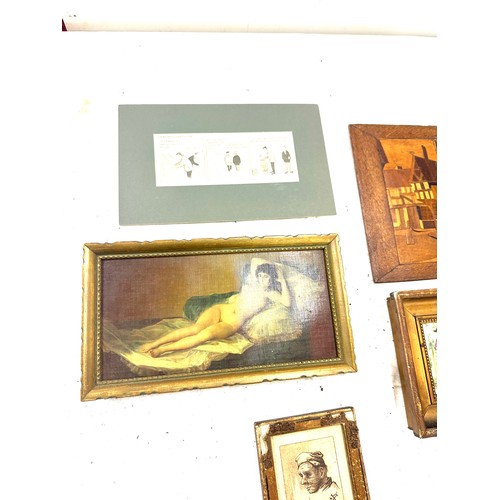 10 - Selection of antique and later oil on board paintings and prints, largest measures approximately 12 ... 