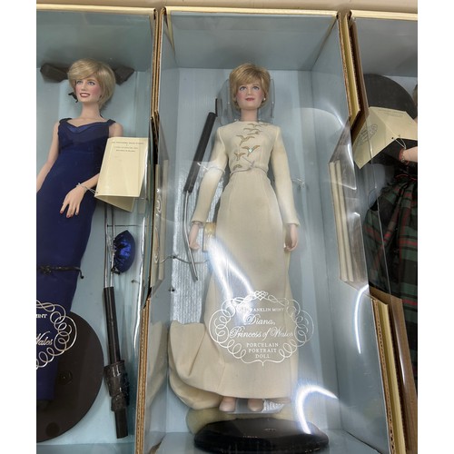 282 - Selection of 4 boxed Franklin mint Diana collectors dolls to include original packaging