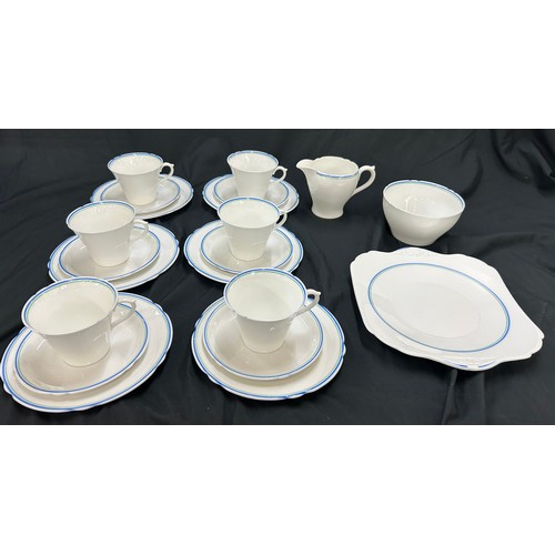 594 - Vintage part Shelley tea set, makers mark to base, reg no 781613, set comprises of: 6 trios, Sugar b... 