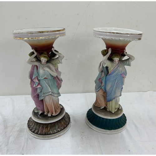 607 - Pair Grecian lady figures / holders, approximate measurements:  12 inches tall by 5 inches diameter