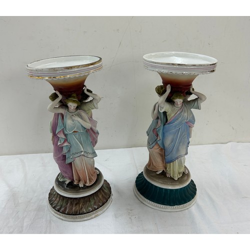 607 - Pair Grecian lady figures / holders, approximate measurements:  12 inches tall by 5 inches diameter