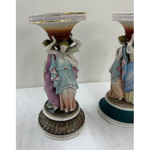 607 - Pair Grecian lady figures / holders, approximate measurements:  12 inches tall by 5 inches diameter