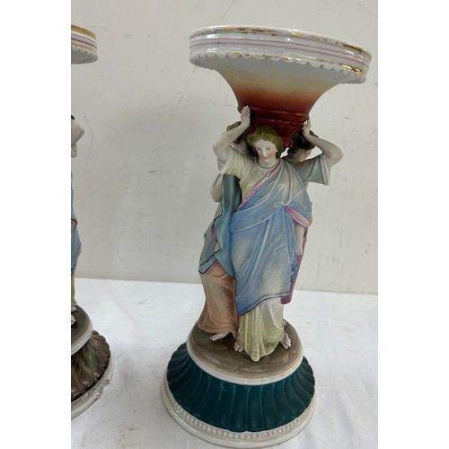 607 - Pair Grecian lady figures / holders, approximate measurements:  12 inches tall by 5 inches diameter