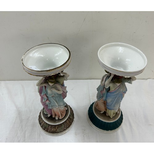 607 - Pair Grecian lady figures / holders, approximate measurements:  12 inches tall by 5 inches diameter