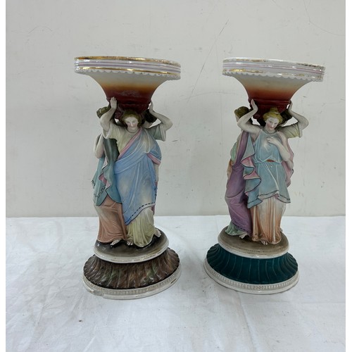 607 - Pair Grecian lady figures / holders, approximate measurements:  12 inches tall by 5 inches diameter