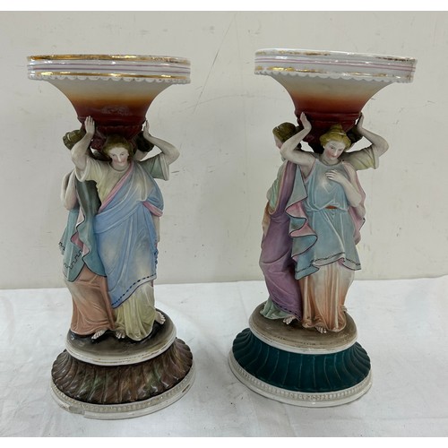 607 - Pair Grecian lady figures / holders, approximate measurements:  12 inches tall by 5 inches diameter