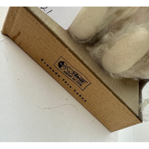 24 - Steiff teddy bear in original box and tag, Winter with hat and scarf, 18cm tall