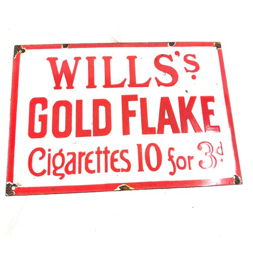 100 - Advertising metal Wills Goldflake cigarettes sign measures approximately 14 inches wide 9.5 inches t... 