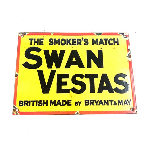 107 - Advertising metal Swan Vestas sign measures approximately  8inches tall 12 inches wide