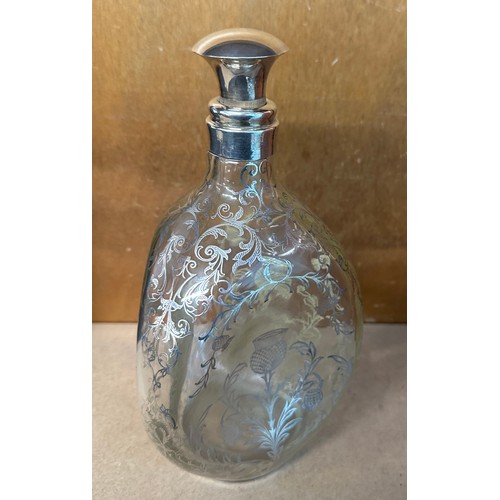 596 - Antique haig whiskey dimple glass silver overlay decanter