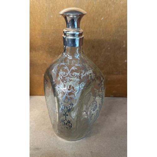 596 - Antique haig whiskey dimple glass silver overlay decanter