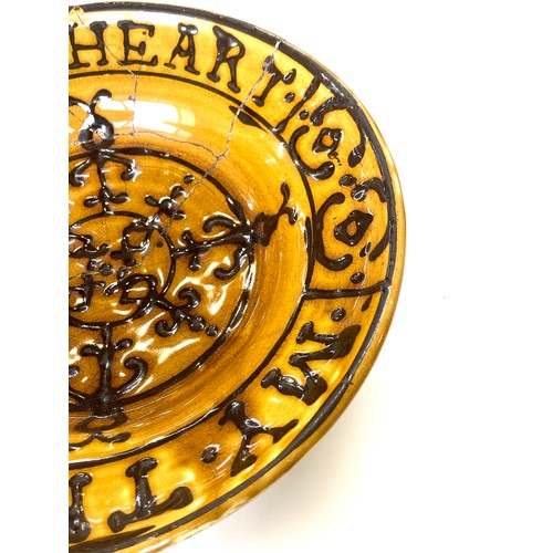 622 - Interesting antique English slipware bowl, 17th / 18th century, the motto reads: 'My true love hath ... 