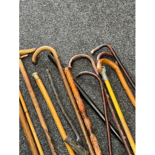 202 - Collection of vintage and antique walking sticks, Shillelagh club etc