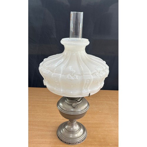 646 - Vintage oil lamp with funnel and shade overall height 24 inches