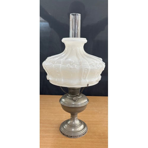 646 - Vintage oil lamp with funnel and shade overall height 24 inches